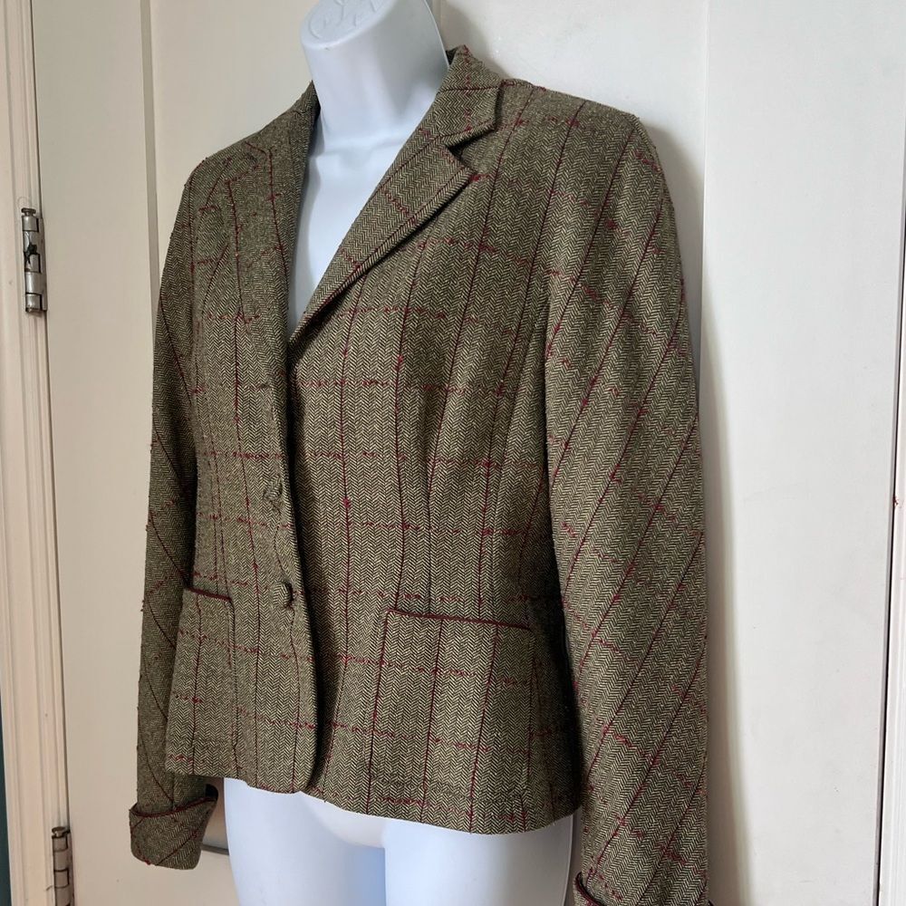 Kay Unger Women Green Red Plaid Timeless Classic Wool Silk Blend Blazer Jacket 6 - Picture 11 of 13